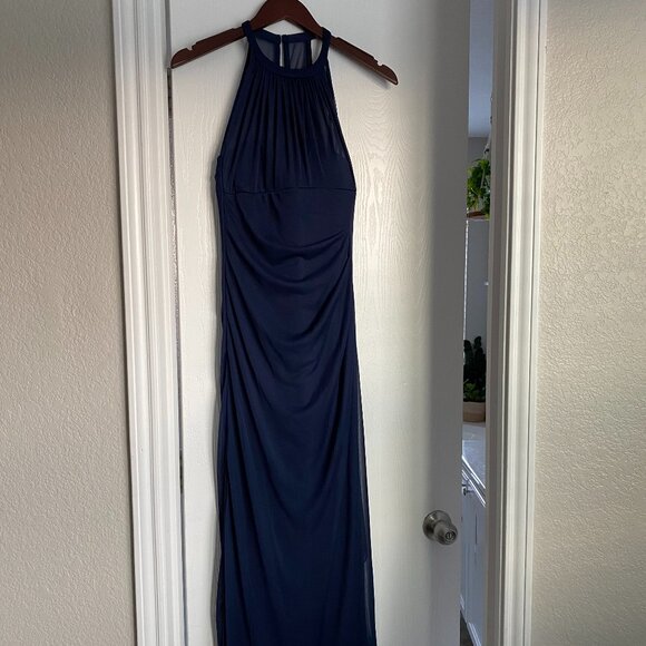 Davids Bridal Dark Blue Navy Blue Bridesmaid Dress Size 2 Long Spaghetti - Picture 1 of 7
